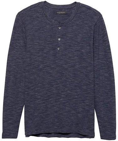 Waffle-Knit Henley Thermal T-Shirt