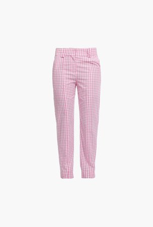 Pink And White Gingham Print Cotton Tapered Pants for Women - Balmain.com
