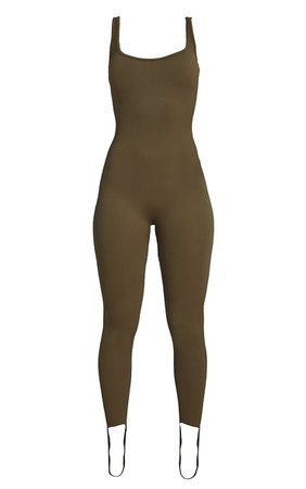Dark Olive Structured Contour Rib Stirrup Jumpsuit - Casual Jumpsuits - Jumpsuits - Jumpsuits & Rompers - Womens Clothing | PrettyLittleThing USA
