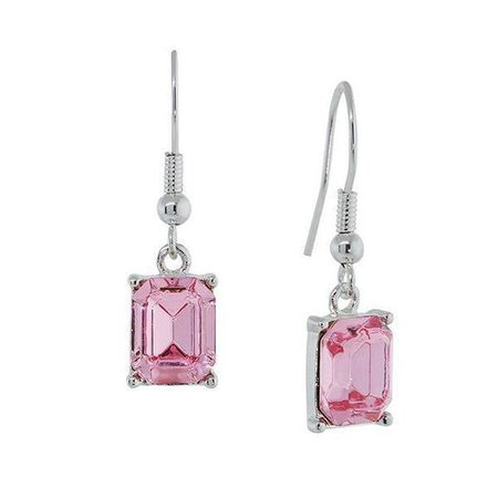 Silver-Tone Rose Pink Swarovski Elements Octagon Drop Earrings