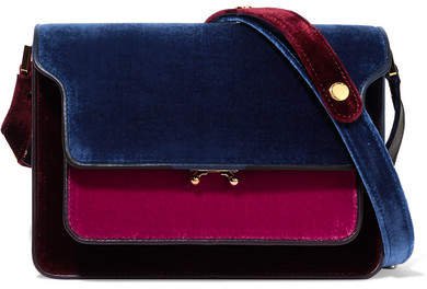 Trunk Medium Color-block Velvet And Leather Shoulder Bag - Blue