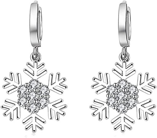 Amazon.com: SELOVO Crystal Woman Hoop Snowflake Dangle Drop Earrings for Christmas Silver Tone: Clothing, Shoes & Jewelry