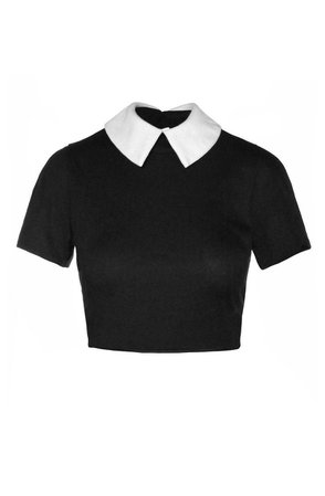black short sleeve button up collar crop top polyvore - Google Search