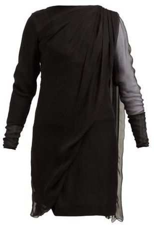 Draped Overlay Silk Chiffon Dress - Womens - Black