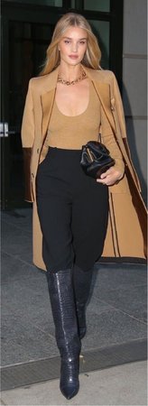 Rosie Huntington Whiteley Trench Tan and Black Look