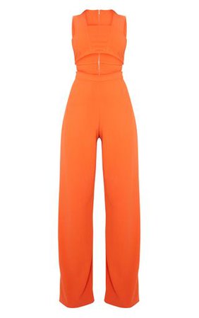 Orange Crepe Cut Out Jumpsuit | PrettyLittleThing USA
