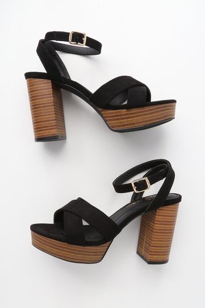 Cute Black Heels - Vegan Suede Heels - Platform Heels