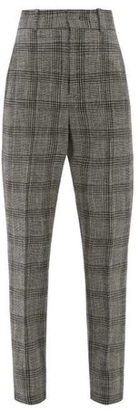 Sonnel Checked Cotton Blend Trousers - Womens - Dark Grey