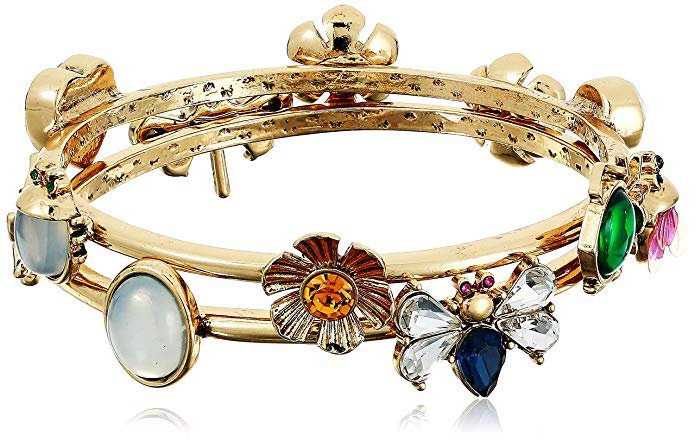 Betsey Johnson "Bug & Flower" Charm Bangle Bracelet Set, Multi, One Size: Clothing