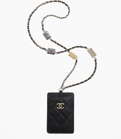Clutch with Chain, shiny grained calfskin, gold-tone, silver-tone & ruthenium-finish metal, black - CHANEL