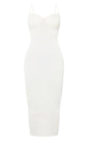 Shape Cream Rib Strappy Cup Detail Midaxi Dress | PrettyLittleThing USA