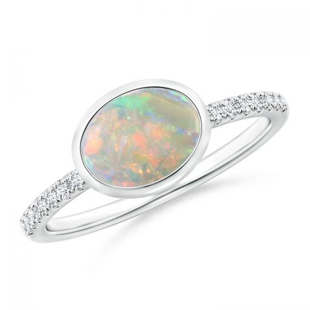 East-West Bezel-Set Oval Opal and Diamond Ring