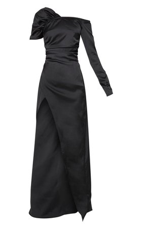 Black Satin Bardot Maxi Dress | Dresses | PrettyLittleThing USA