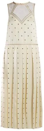 Studded Pleated Satin Midi Dress - Womens - Ivory