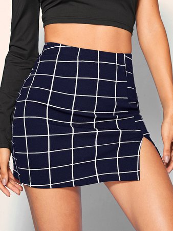 Slit Side Grid Skirt