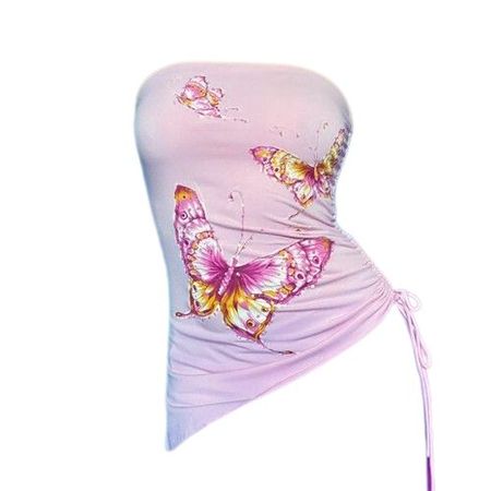Y2K butterfly ruched tube top - @White_oleander