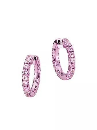 Shop Graziela Gems 3 Sided Magenta-Rhodium-Plated 18K Rose Gold & Pink Sapphire Hoop Earrings | Saks Fifth Avenue
