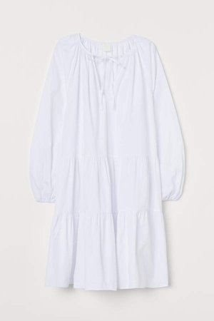 Puff-sleeved Dress - White