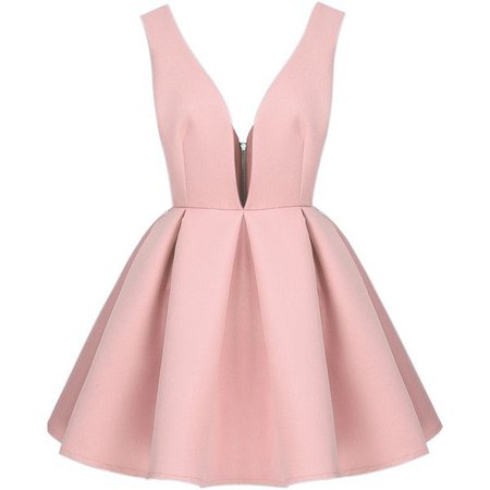 pink V Neck Backless Midriff Flare Dress featuring polyvore - Google zoeken