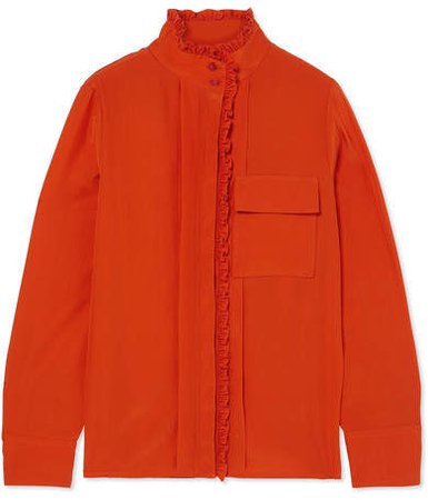 Ruffled Silk Crepe De Chine Shirt - Orange