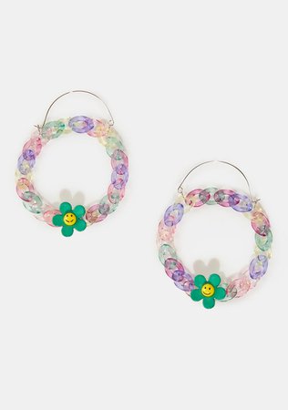 Chain Link Happy Face Flower Drop Earrings - Rainbow – Dolls Kill
