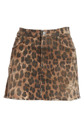 R13 High Waist Leopard Print Distressed Denim Mini Skirt | Nordstrom