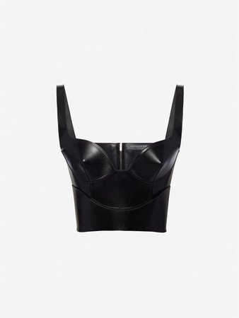‎‎‎‎Women‎'s ‎Black ‎ ‎Leather Corset Top ‎ | Alexander McQueen