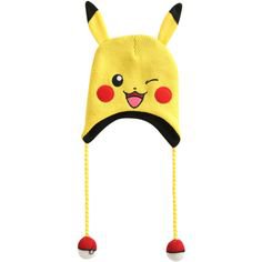 Nintendo Pokemon Pikachu Beanie ($14) ❤ liked on Polyvore featuring accessories, hats, pom pom beanie hat, knit hat, knit cap beanie, knit pom beanie… | Шляпа, Дети