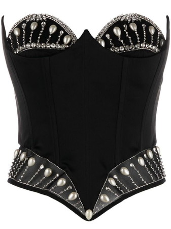 black embroidered corset top