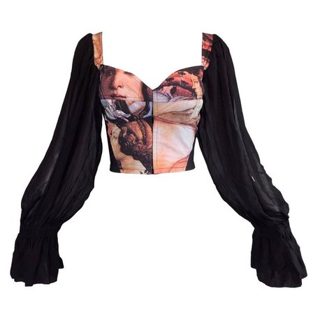 Dolce & Gabbana Goddess Venus Corset Bustier Silk L/S Blouse Top