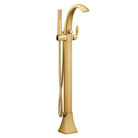 Voss Brushed gold one-handle tub filler includes hand shower -- 695BG -- Moen