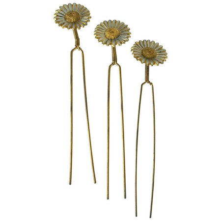 Charming Victorian Tremblant Sunflower Hair Picks For Sale at 1stDibs