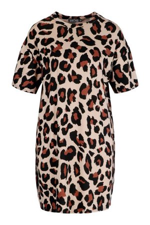 Leopard Print Oversized T-shirt Dress | boohoo