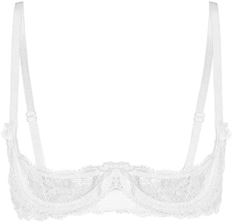 Hansber Sexy Women's See Through Sheer Lace Bustier 1/4 Cups Push Up Unlined Wire Free Bra Tops at Amazon Women’s Clothing store