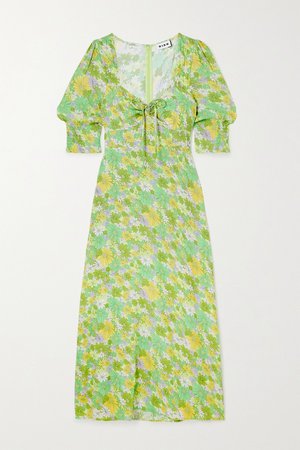 Lime green Naomi floral-print georgette midi dress | RIXO | NET-A-PORTER