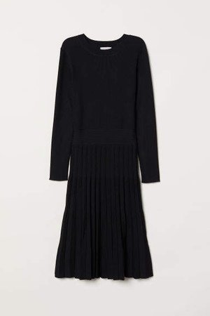Rib-knit Dress - Black