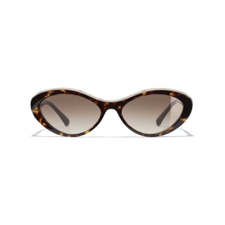 Oval Sunglasses Dark Tortoise & Beige eyewear | CHANEL