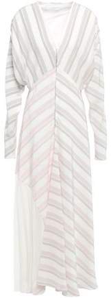 Crepe-paneled Striped Silk-cady Maxi Dress