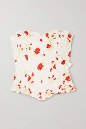 Dolly Ruffled Floral-print Cotton-blend Poplin Bustier Top - White