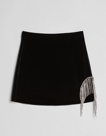 Velvet skirt with rhinestone fringing - Party Collection - Woman | Bershka