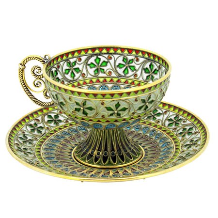 Rare and Fine Plique-à-jour Tea Cup and Plate by Marius Hammer For Sale at 1stdibs