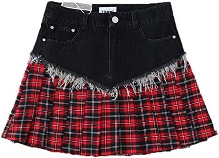 Women's Casual Skirts Women Skirt Fashion High Waist Denim Patchwork Y2k Mini Skirt Punk Harajuku Style Soft Flared Pleated Skirts for School (Color : Red Box, Size : L) price in UAE | Amazon UAE | kanbkam