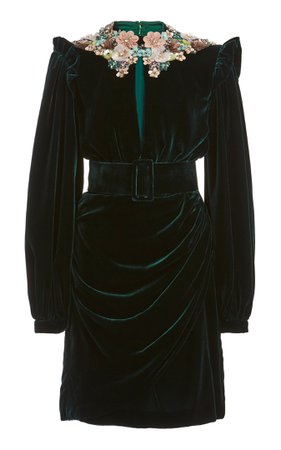 Costarellos Juliana Embellished Silk Velvet Mini Dress
