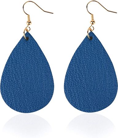 Amazon.com: Teardrop Earrings Genuine Leather Petal Drop Dangle Lightweight Fashion Gift for women girls (Blue 1): Clothing, Shoes & Jewelry