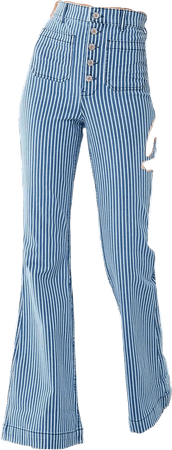 light blue striped flared pants