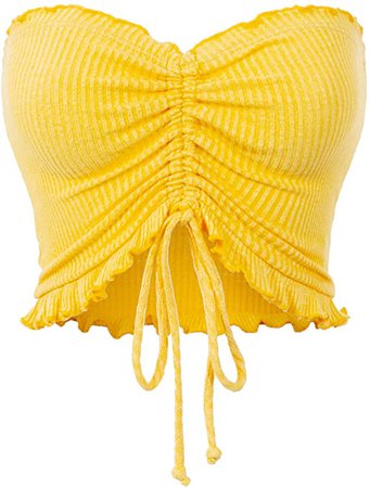 MixMatchy Women's Sexy Frill Knot Front Knit Strapless Tube Crop Top at Amazon Women’s Clothing store