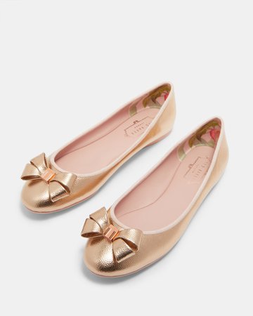 Bow detail ballet pumps - Rose Gold | Shoes | Ted Baker