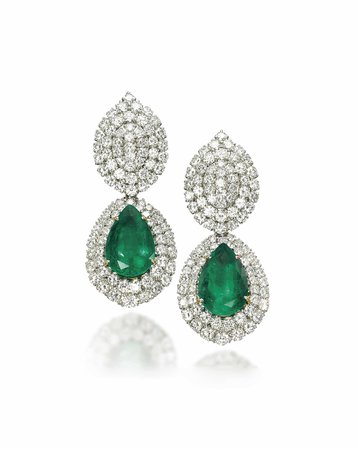A PAIR OF EMERALD AND DIAMOND EARRINGS | earrings, diamond | Christie's