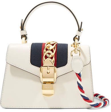 Sylvie Mini Chain-embellished Leather Shoulder Bag - White