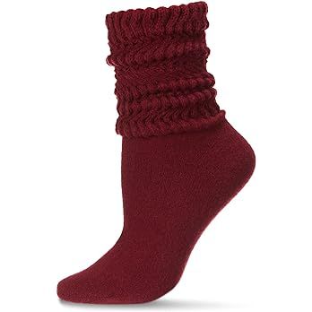 Amazon.com: MeMoi Women's Wide Ribbed Cotton Blend Slouch Crew Socks Burgundy 9-11 : Clothing, Shoes & Jewelry